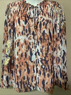 39. Buddy Love size S Floral Smocked Strapless Top - Navy Gold Metallic